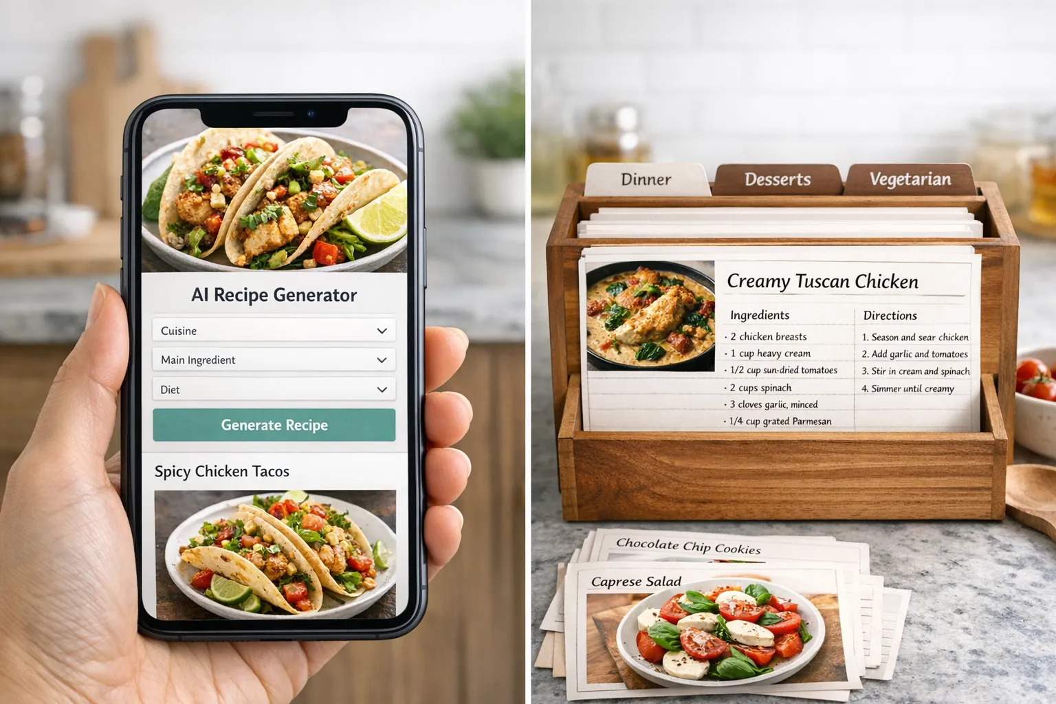 Two different meal planning approaches shown side by side on tablet screens