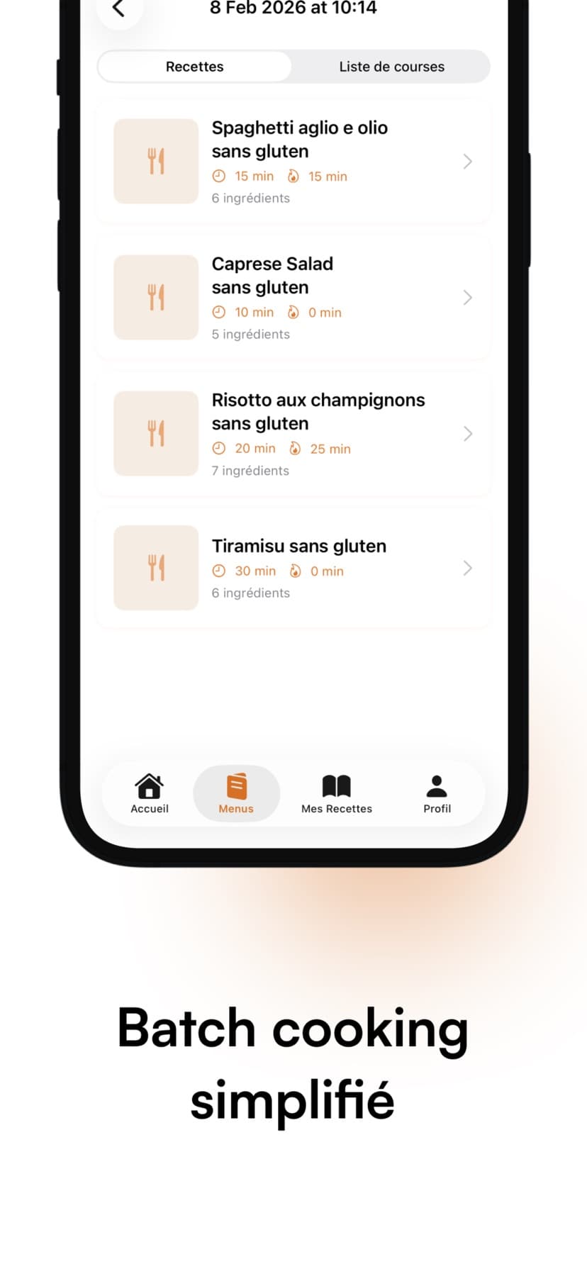 Meal Planner app showing Batch cooking made simple